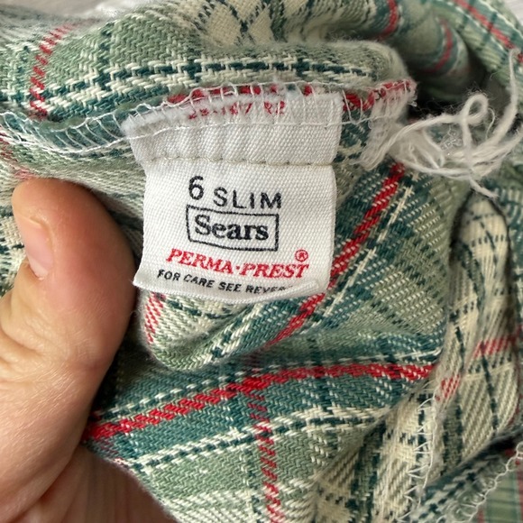 Vintage 70s Sears Rough-Housers Plaid Pants 6 Slim Flare Perma-Prest Boys - Picture 5 of 11